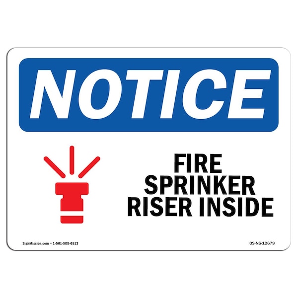 OSHA Sign, Fire Sprinkler Riser Inside With Symbol, 14in X 10in Aluminum, 10" W, 14" L, Landscape